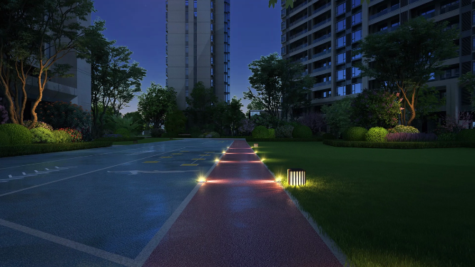 高端小区园林景观夜景动画（组合）