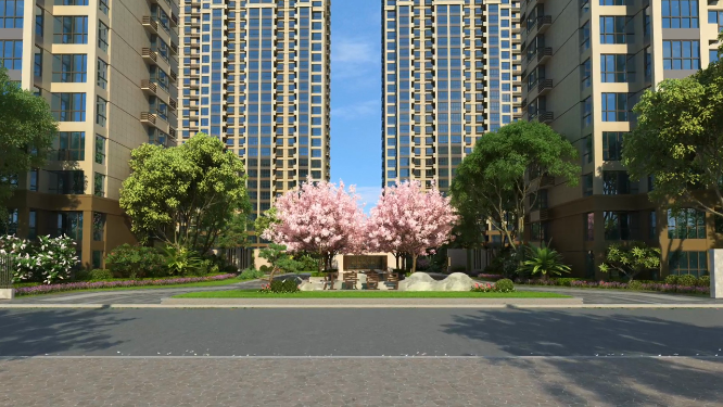 唯美樱花水景步道动画素材