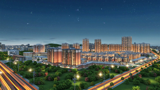 俯拍地产建筑区位夜景动画素材