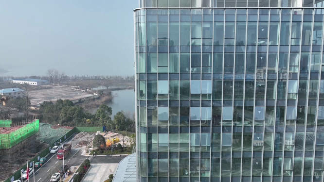 高楼建筑玻璃幕墙外景航拍