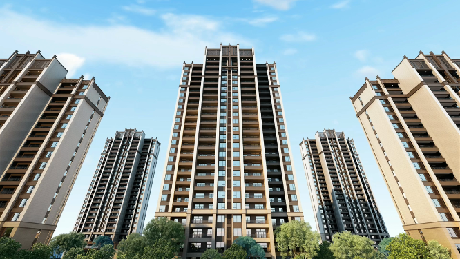 仰拍高层建筑外景三维动画