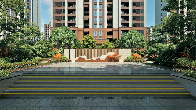 住宅小区入户中式景墙三维动画