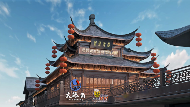 古代楼阁建筑商业街三维动画