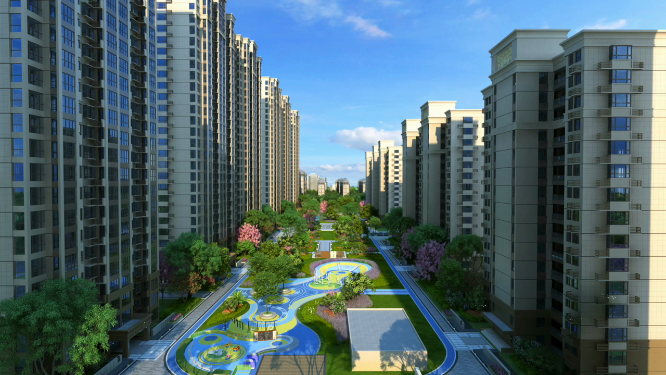 住宅小区航拍园林景观动画素材