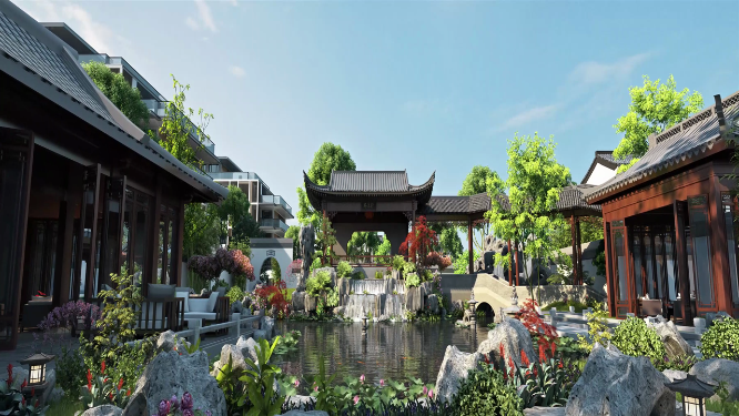 新中式园林景观动画漫游（组合）