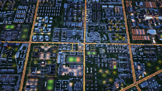高空俯瞰城市夜景三维动画