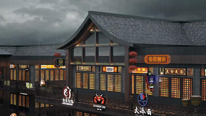 古建筑商业屋顶店铺三维动画