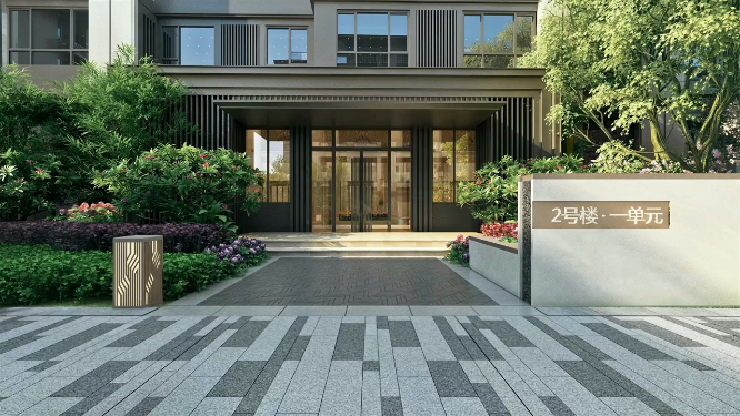 住宅小区楼栋入户大门三维动画