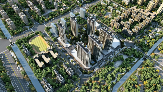 航拍高层建筑区位三维动画