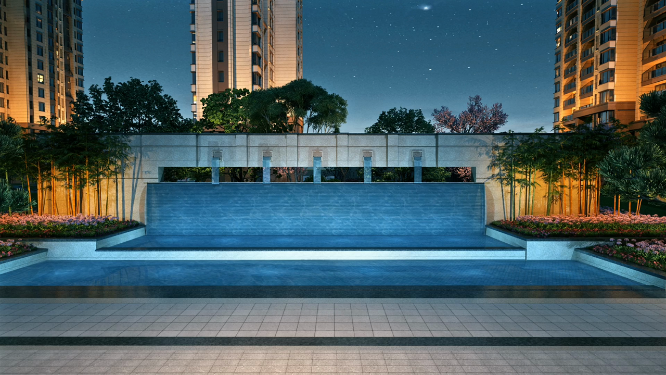 新中式园林景观夜景动画漫游