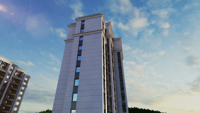 仰拍高层建筑外景三维动画