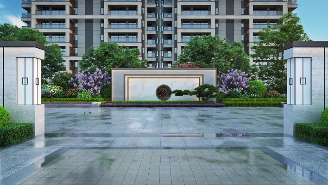 新中式小区江南园林景观三维动画（组合）