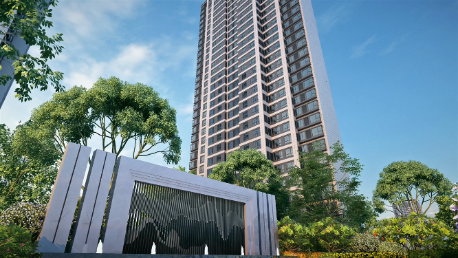 仰拍地产建筑外景三维动画
