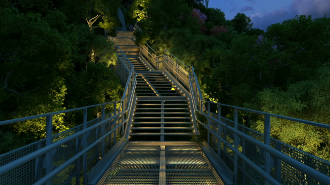城市休闲栈道夜景三维动画