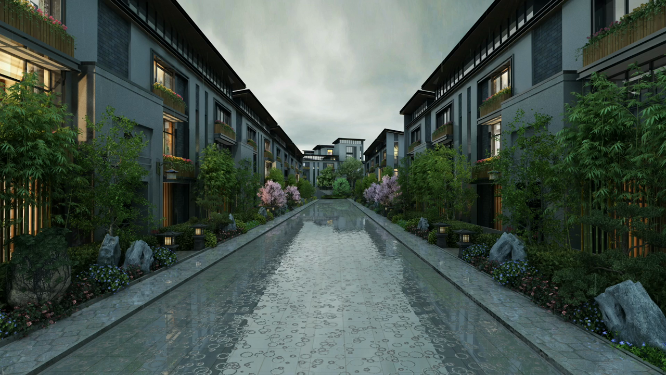 乡村别墅群走道景观漫游