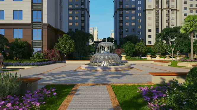 新中式喷泉园林景观三维动画