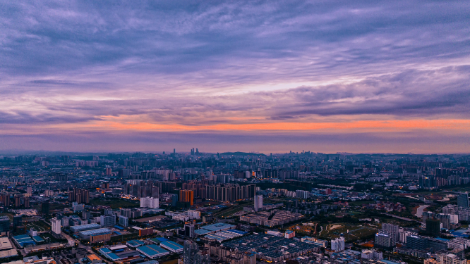 航拍延时拍摄城市夕阳