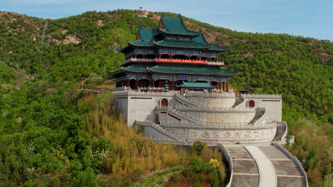 航拍山东省威海市望岛村仙姑顶风景区