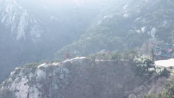 航拍山东省烟台市昆嵛山神清观烟霞洞