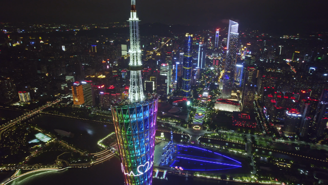 航拍广州塔及中轴线夜景（环绕）