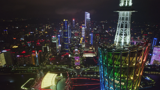 航拍广州塔及中轴线夜景（近景）