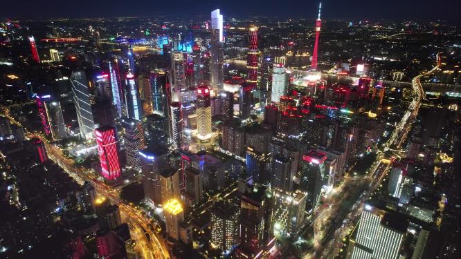 航拍广州珠江新城CBD大范围夜景