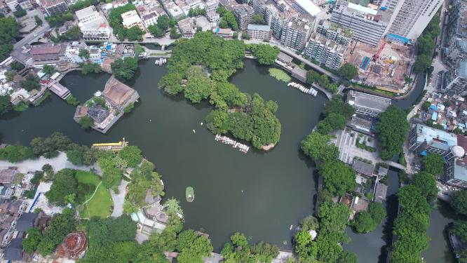 航拍广州荔湾湖公园景色