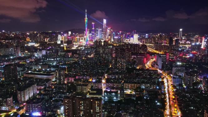 航拍珠江新城远眺和龙潭立交延时
