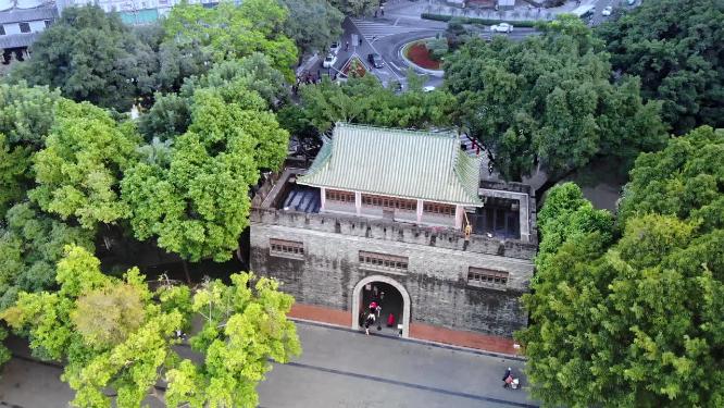 航拍广州越秀山公园镇海楼及越秀山体育场景色