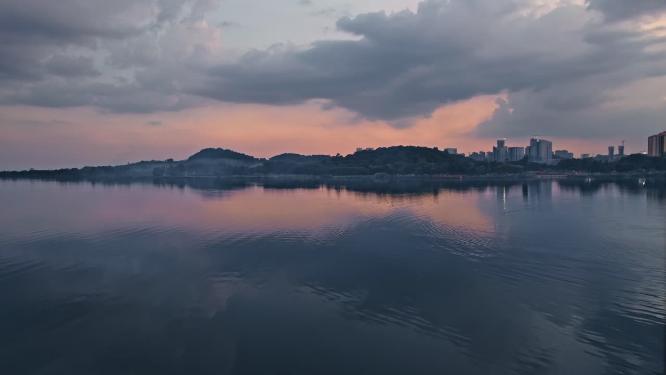 航拍广州增城鹤之洲湿地公园的黄昏