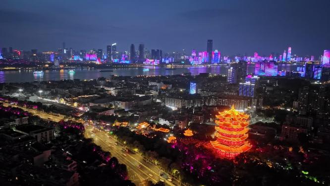 航拍长江夜景（武汉长江大桥）