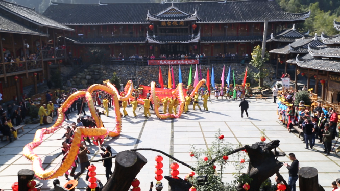 少数民族景区特色舞龙活动人文风光素材