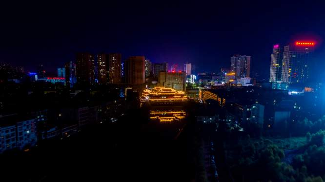 怀化城市太平廊桥夜景风貌