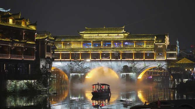 绝美江上夜景自然人文风光素材