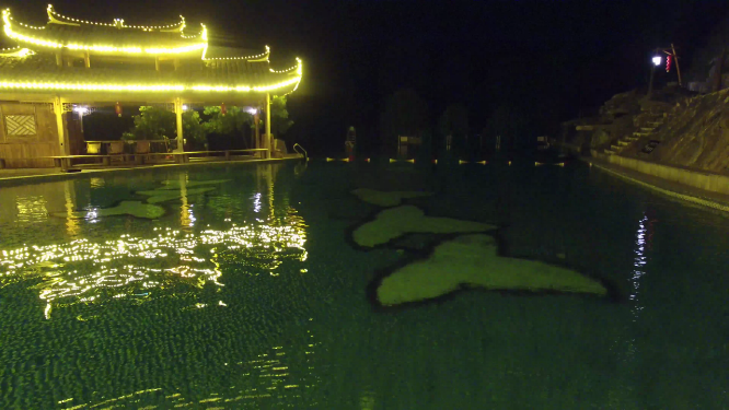 枫香瑶寨霓虹夜景泳池航拍