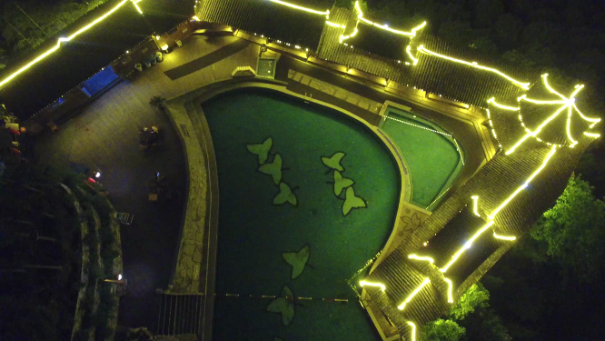 枫香瑶寨霓虹夜景泳池航拍