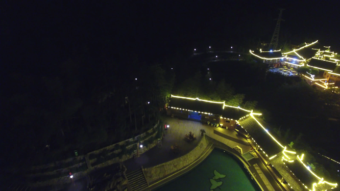 枫香瑶寨霓虹夜景泳池航拍