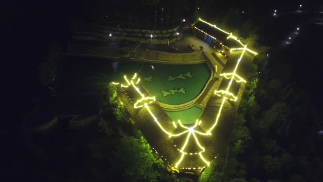 枫香瑶寨霓虹夜景泳池航拍