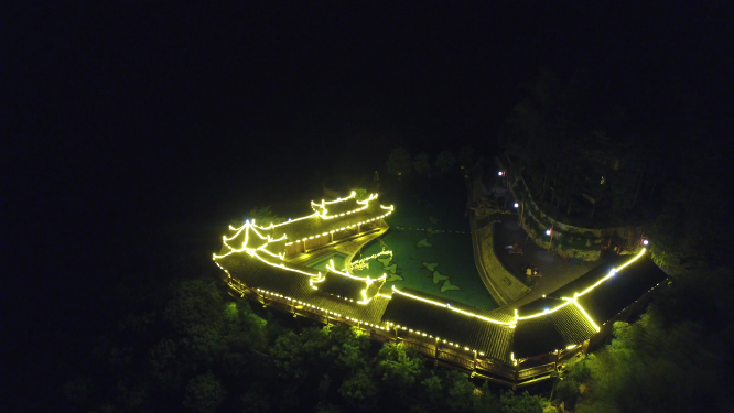 枫香瑶寨霓虹夜景泳池航拍
