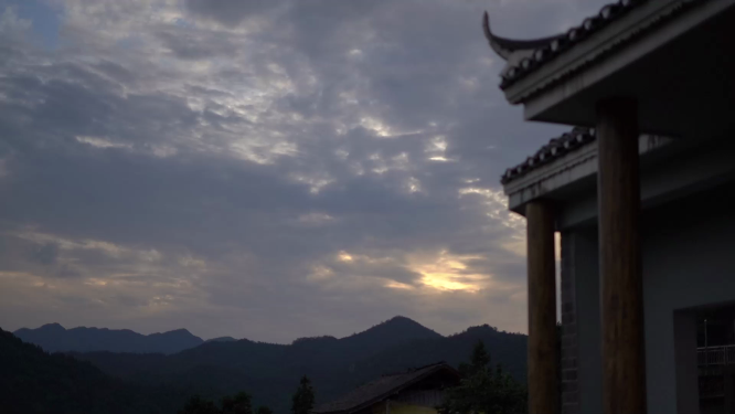 传统建筑夕阳延时素材