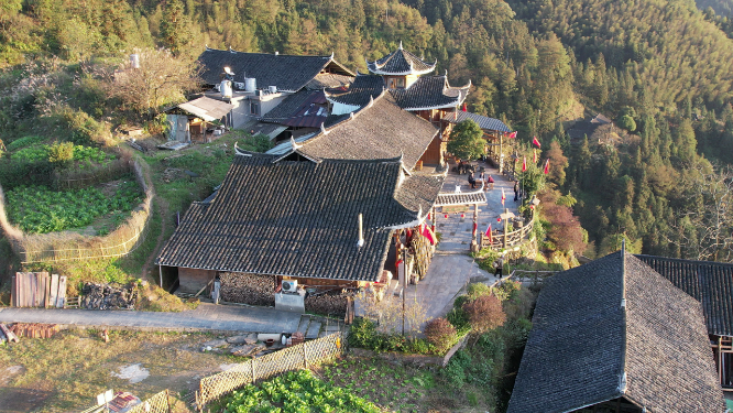 雪峰山旅游雁鹅界传统建筑航拍