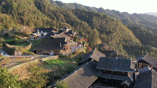 雪峰山旅游雁鹅界传统建筑航拍