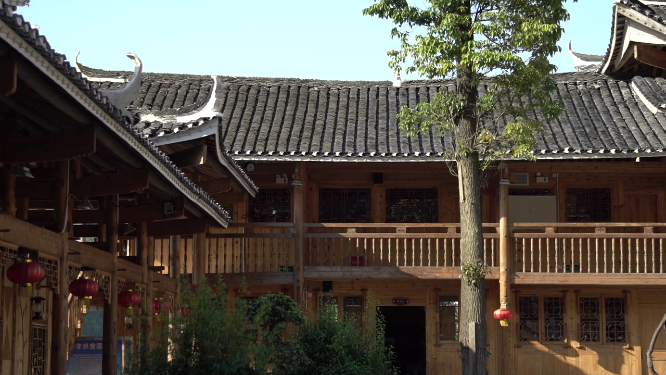 传统民俗建筑远景空镜