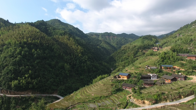 山背山谷田野航拍素材