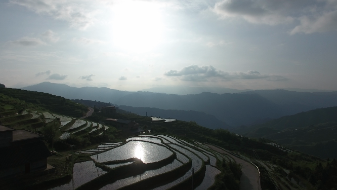 山背山谷田野航拍素材