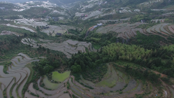 山背山谷田野航拍素材