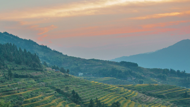 花瑶夕阳晚霞山背风景延时