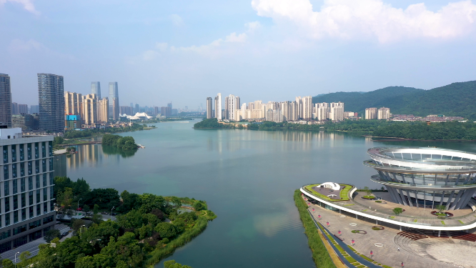 4K航拍长沙梅溪湖城市岛