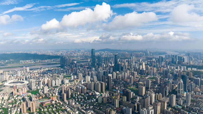 4K长沙全景城市天际线航拍延时