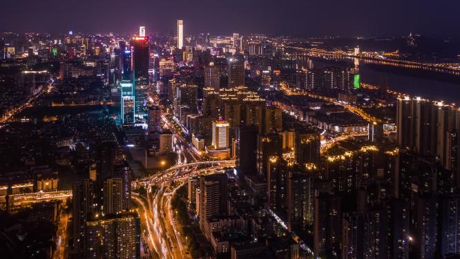 4K长沙城市夜景航拍延时